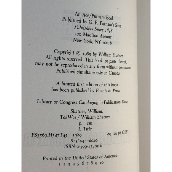 William Shatner TekWar 1st Edition 1st Printing HC w/ Dust Jacket 1989 Sci-Fi - Picture 3 of 4